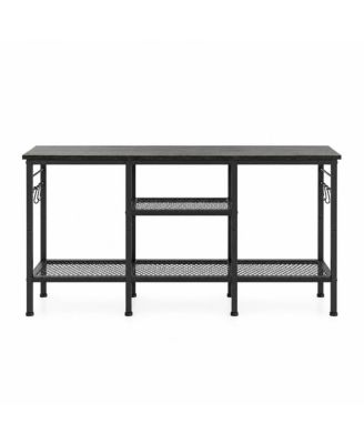 55" TV Stand with Open Storage and Cable Management - Dual-Tier Shelves, Stable Metal Frame for Office and Living Spaces, Black