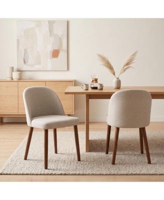 Wooden Dining Chairs Set of 2, Modern Fabric Dining Chairs, Upholstered Chairs with Wood Legs, Curved Thick Backrest for Kitchen Dining Room
