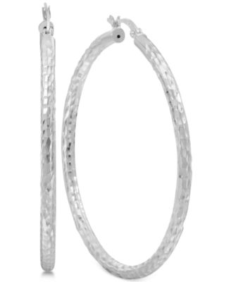 Macy's - Thin Textured Hoop Earrings in Sterling Silver