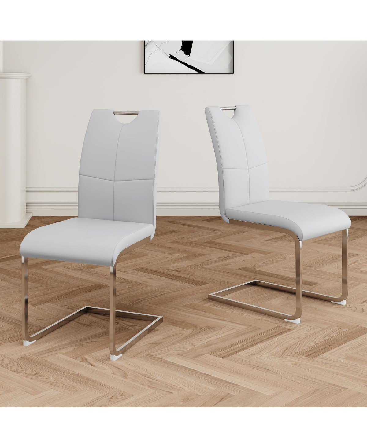 Flynama Set of 2 Faux Leather Dining Chairs with Chrome Legs, Modern Kitchen Seating Chairs