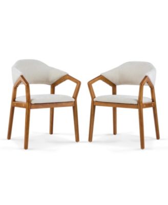 Set of 2 Chenille Arm Dining Chairs, Teak Bent Wood Frame 300lbs Weight Capacity