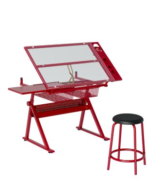 Glass Top Drafting Table with Adjustment Knob and Drawers