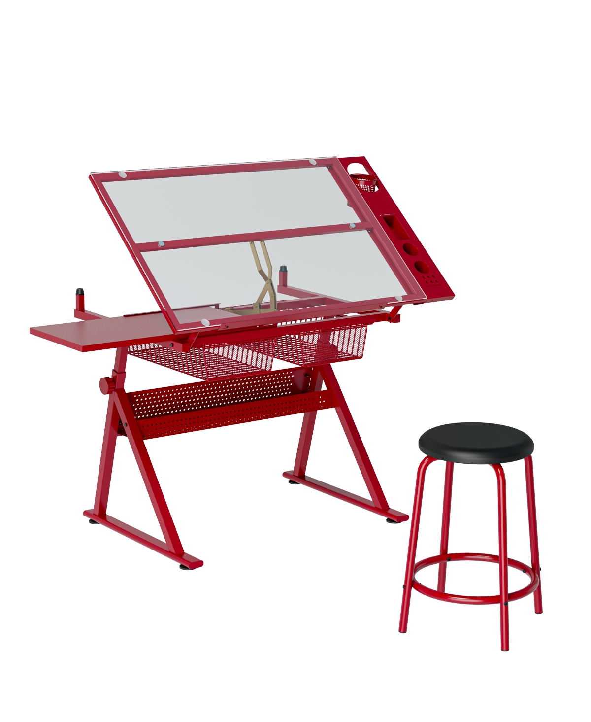 Streamdale Furniture Glass Top Drafting Table with Adjustment Knob and Drawers