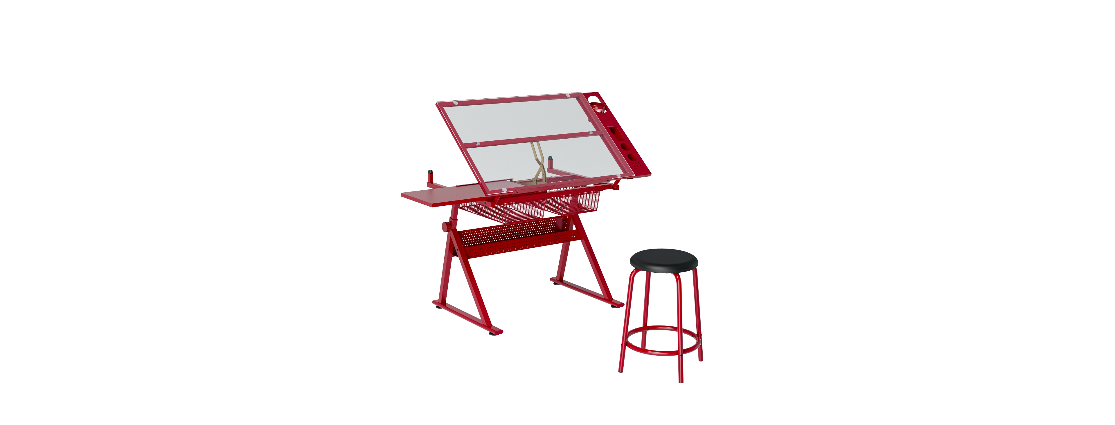 Streamdale Furniture Glass Top Drafting Table with Adjustment Knob and Drawers