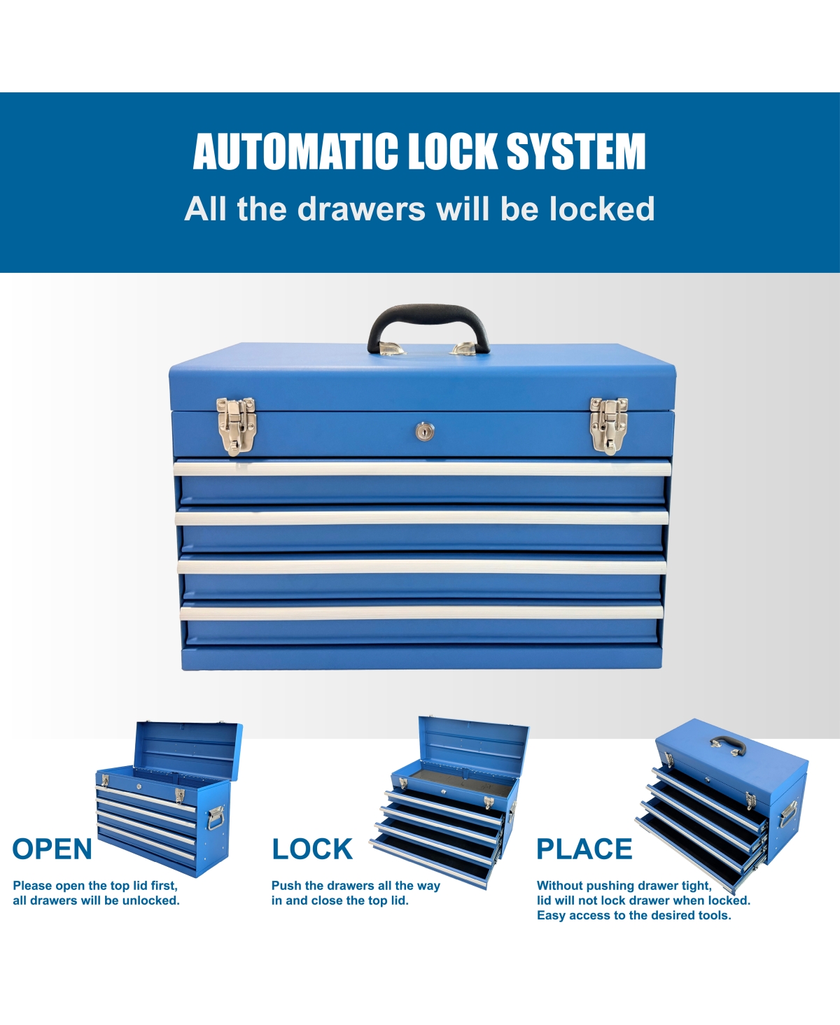 Streamdale Furniture 21-Inch Heavy Duty 4-Drawer Portable Metal Tool Box with Ball Bearing Slides