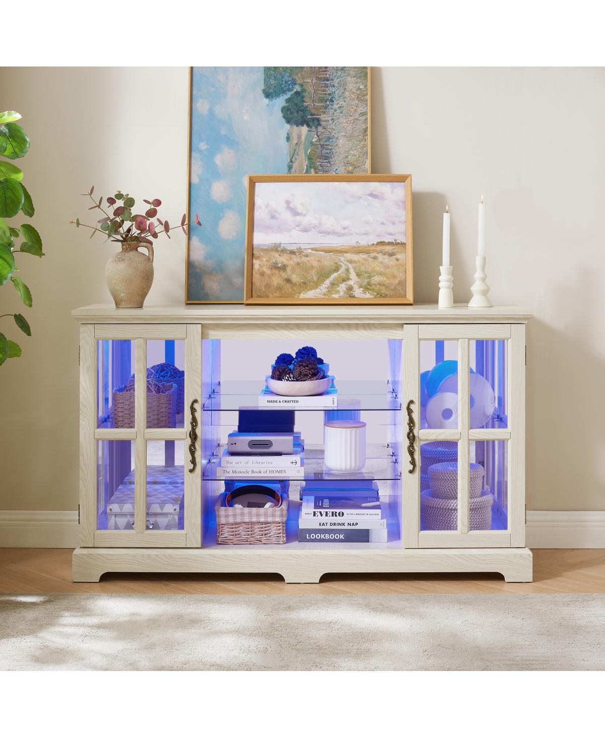 Streamdale Furniture 2-Door Glass Cabinet with Rgb Lights and Adjustable Shelves