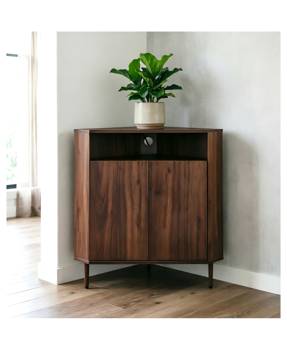 Streamdale Furniture Modern Narrow Wooden Corner Storage Cabinet with Power Strip