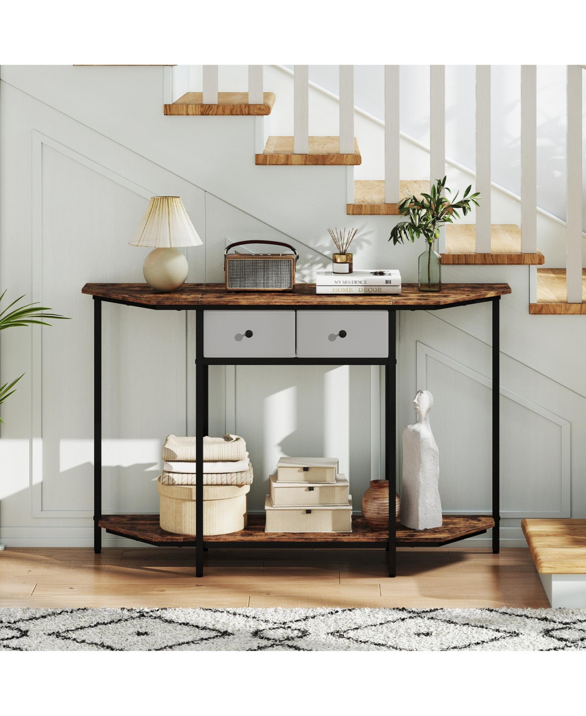 Slickblue Modern Console Table with 2 Drawers and Open Storage