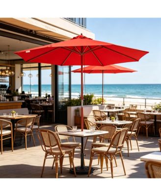 9Feet Solid Wood Patio Umbrella with Retro Base Pulley Lift for Resort Outdoor Event Decor Rental Wedding Party