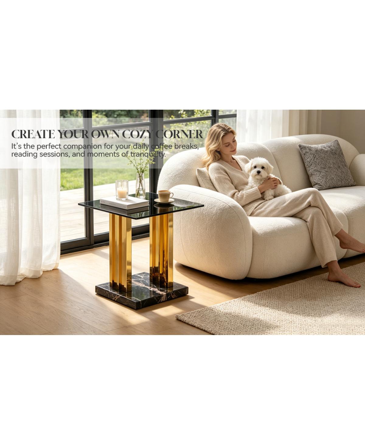 Streamdale Furniture Modern Glass and Marble Side Table with Legs
