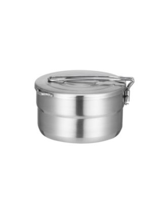 Stainless Steel Camping Cook Pot With Folding Handle Lid For Outdoor Hiking Picnic