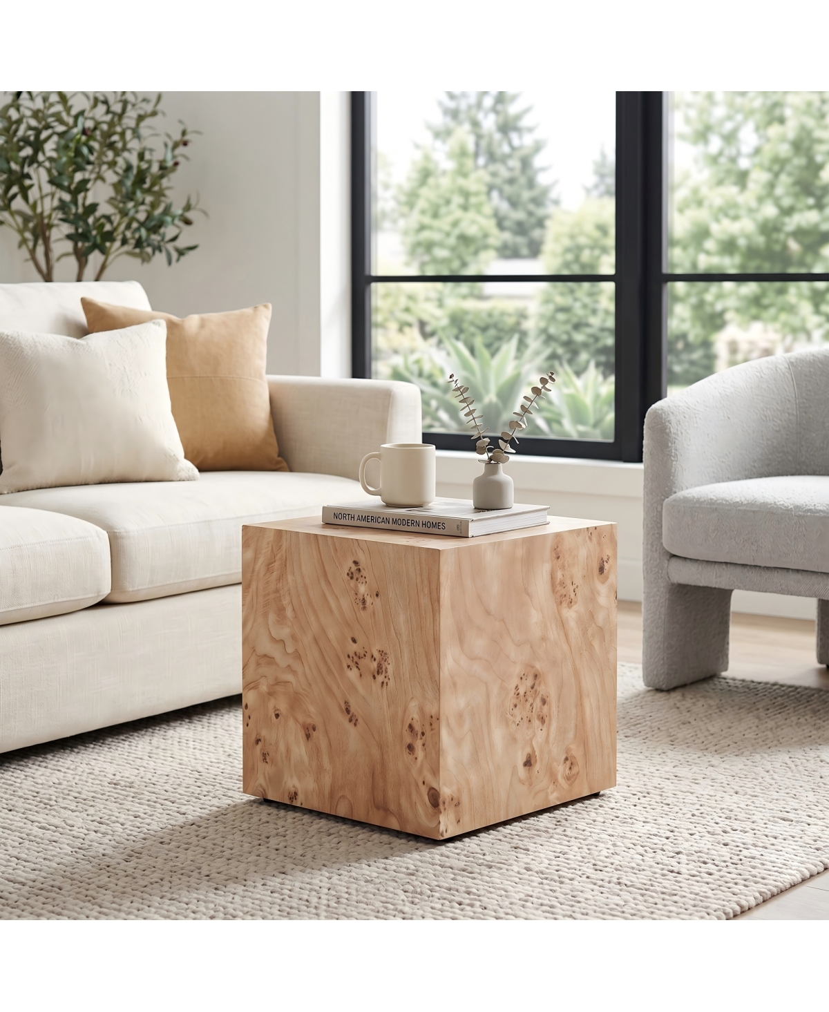 Streamdale Furniture Natural Wood-Grain Mdf Wabi-Sabi Square Coffee and Side Table, 15.7