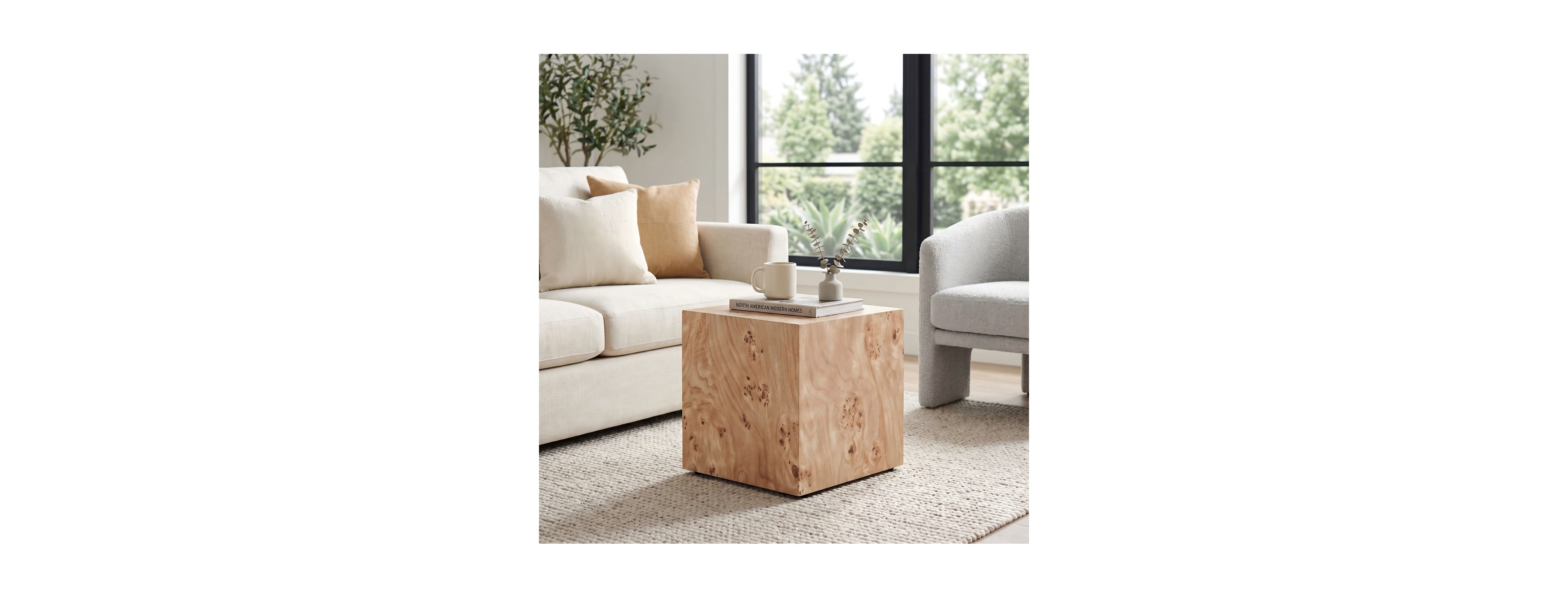 Streamdale Furniture Natural Wood-Grain Mdf Wabi-Sabi Square Coffee and Side Table, 15.7