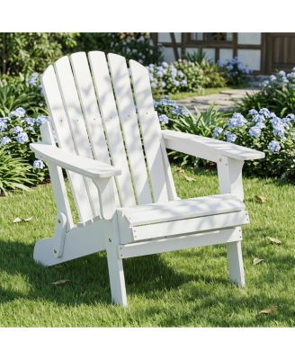  Oversize Wooden Outdoor Folding Adirondack Chair with Pre-Assembled Back Rest