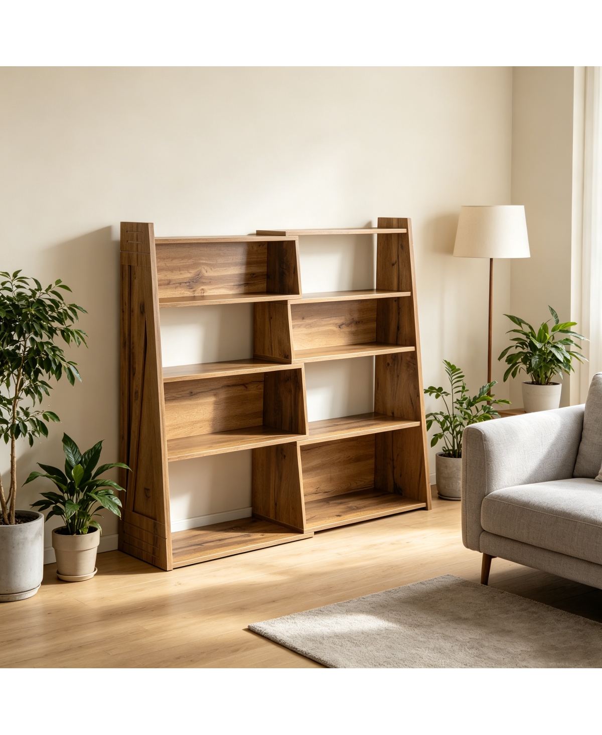 Streamdale Furniture Modular Asymmetrical Annual Ring Grain Convertible Bookcase and Display Shelf - Walnut brown