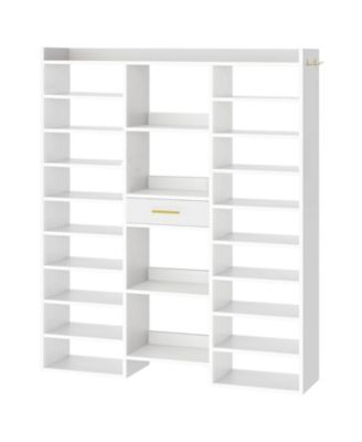 Freestanding 10-Tier Wooden Shoe Organizer with Storage Cubbies and Fabric Drawer