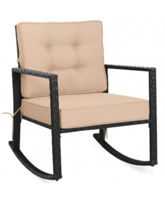 Outdoor Wicker Glider Rocking Chair with Thick Seat and Back Cushions