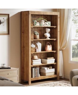 5-Tier Tall Bookcase Solid Wood Large Bookshelf Heavy Duty