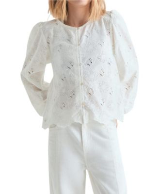Women's Perforated Floral-Print Blouse