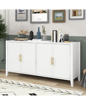 61" Modern 4-Door Wavy Slatted Sideboard Storage Cabinet