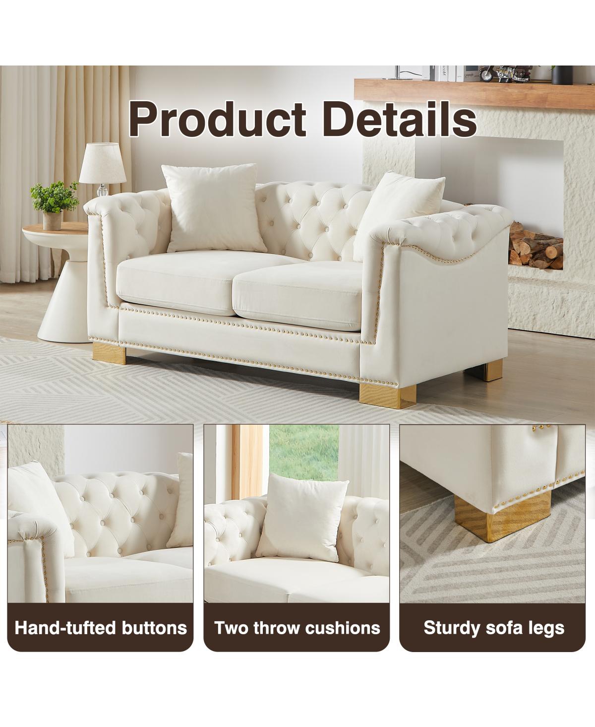 Streamdale Furniture Classic Modern Chesterfield Velvet 62" Two-Seater Sofa,