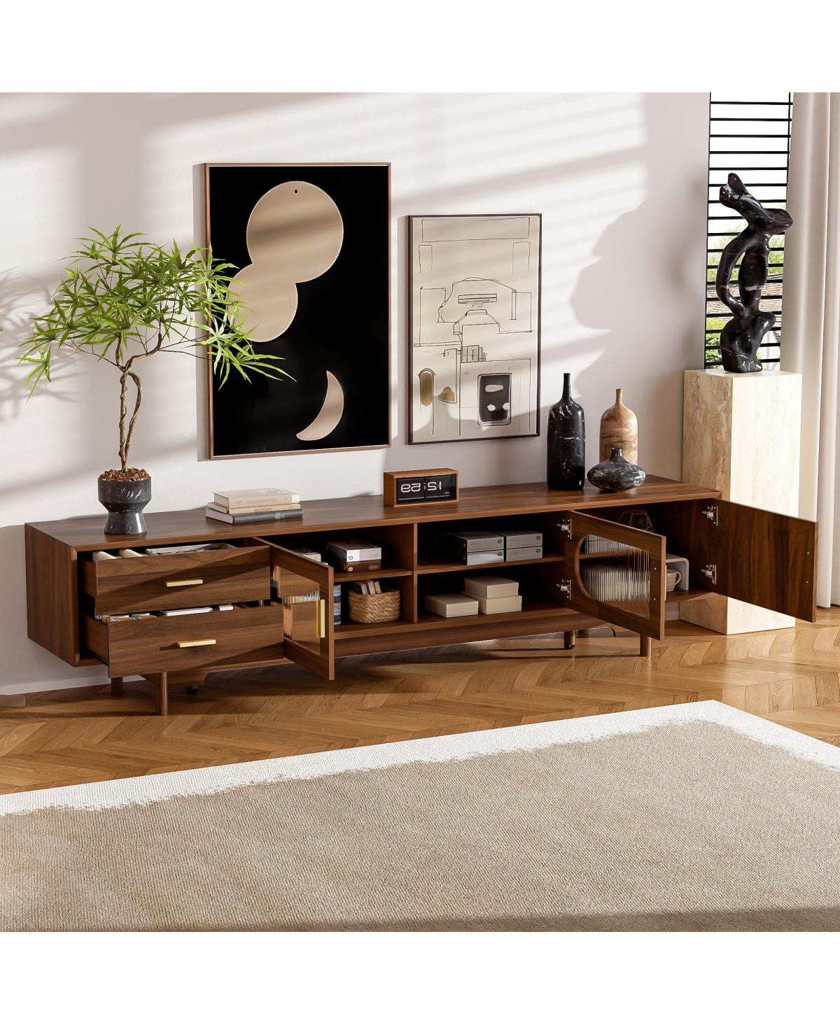 Streamdale Furniture 78" Modern Tv Stand with Fluted Glass Doors and Drawers for TVs Up to 85