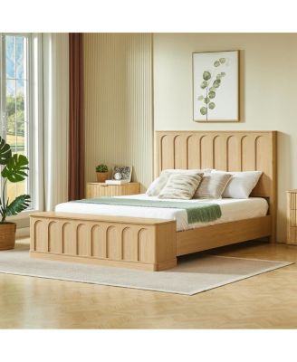 Queen Hydraulic Storage Bed Frame, Wood Platform with Footboard Bench