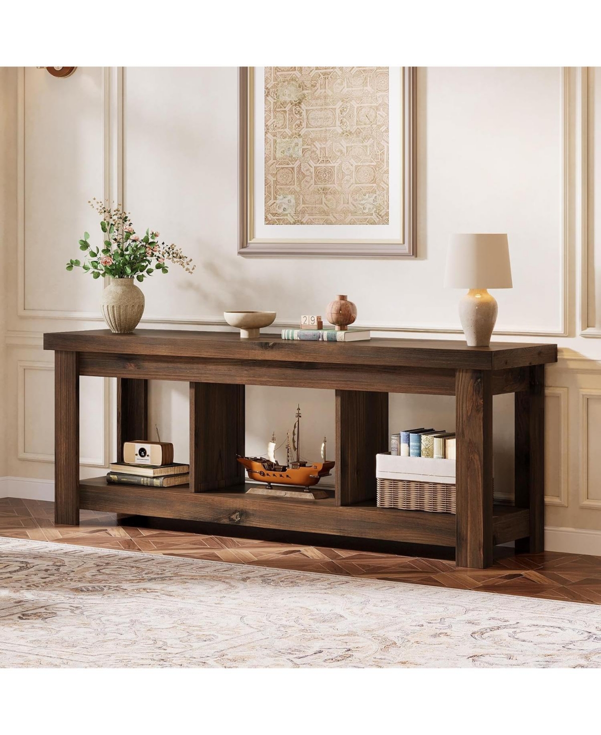 Tribesigns 63" Solid Wood Console Table with Storage