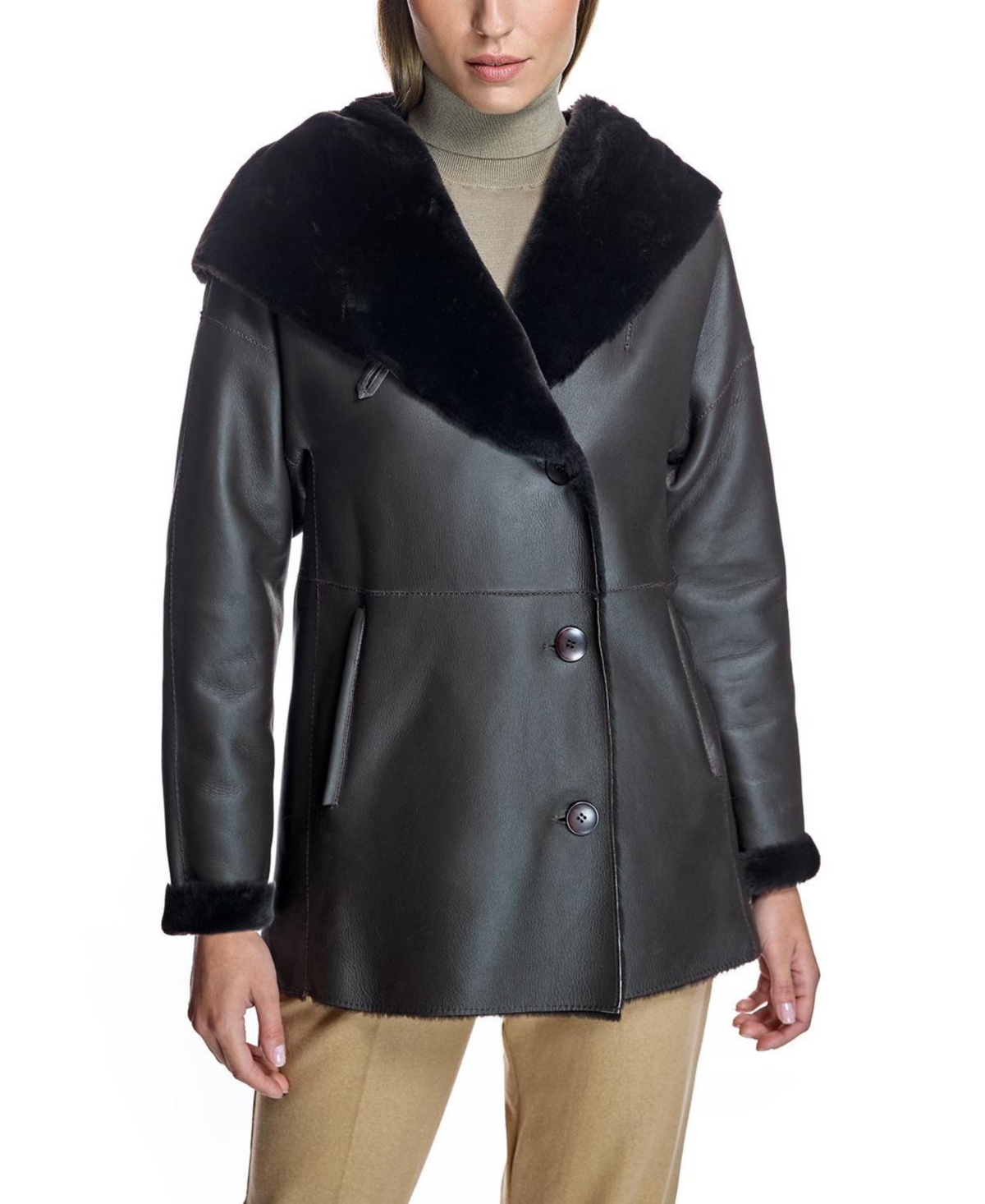 Julia & Stella By Maximilian Women's Reversible Shearling Hooded Jacket