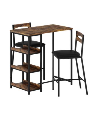 3-Piece Counter Height Dining Set - Storage Shelves + 2 Upholstered Chairs - Sturdy Metal Frame - Space-Saving - for Dining Room, Apartment