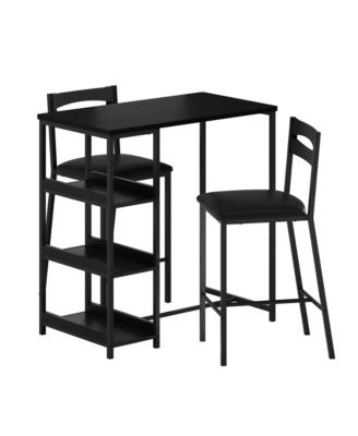 3-Piece Counter Height Dining Set - Storage Shelves + 2 Upholstered Chairs - Sturdy Metal Frame - Space-Saving - for Dining Room, Apartment