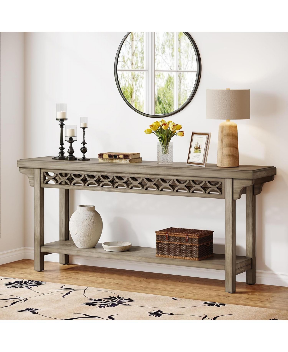 Tribesigns 70.8" Solid Wood Console Table with Storage