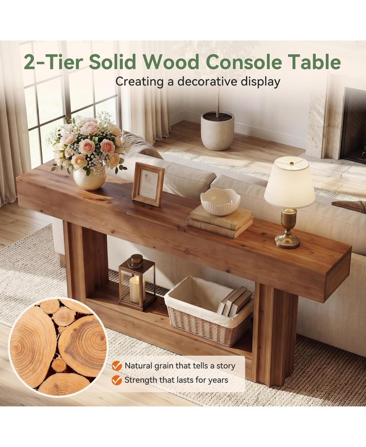 Tribesigns 63" Farmhouse Console Table with 2-Tier Storage