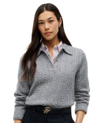 Women's Polo Cable-Knit Sweater