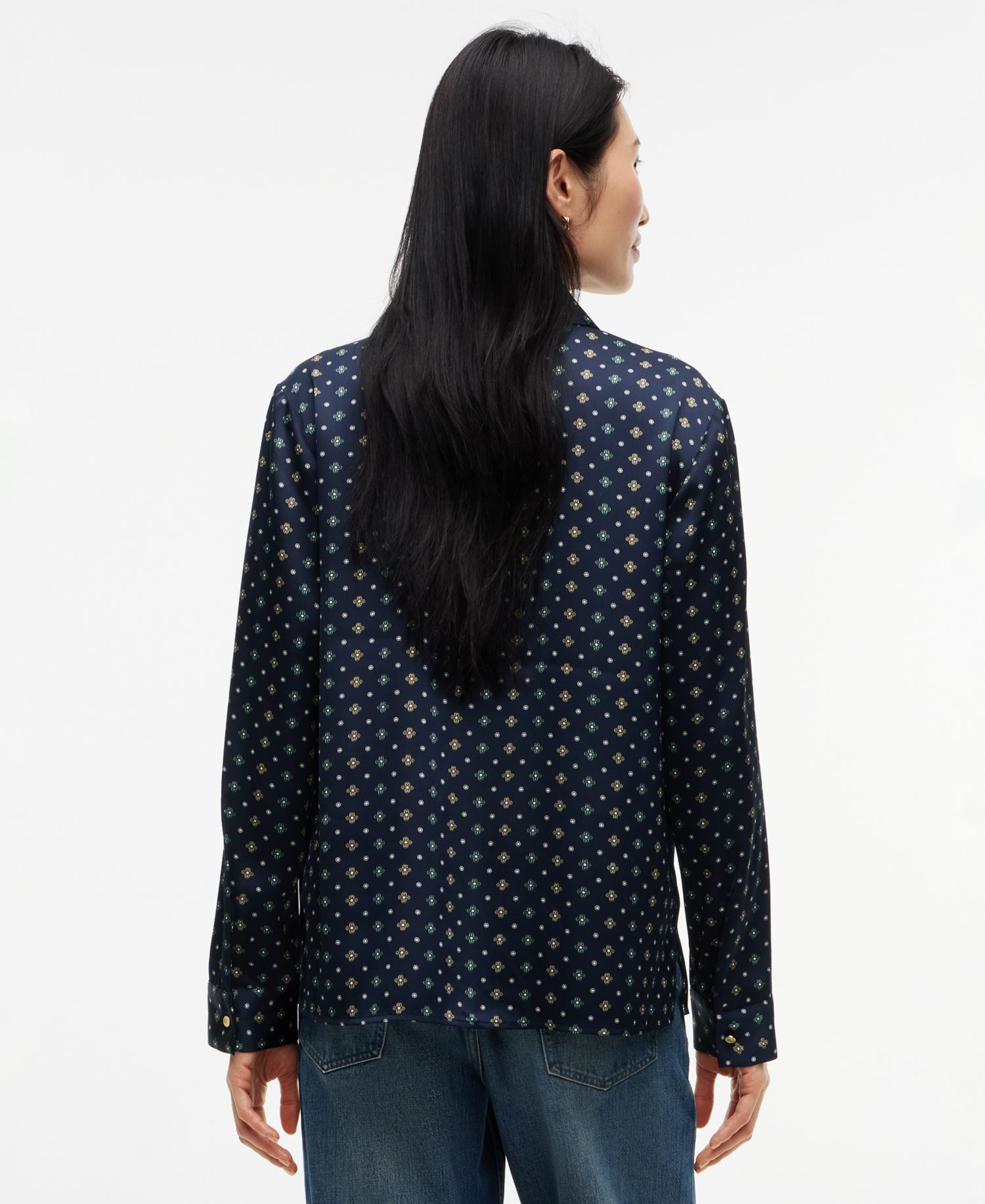 Women's Fluid Floral-Print Long-Sleeve Blouse