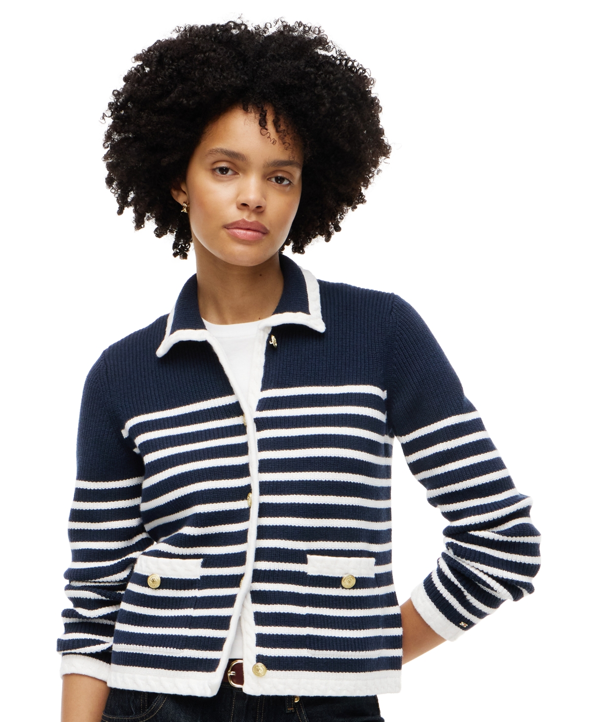 Tommy Hilfiger Women's Long-Sleeve Striped Knit Jacket