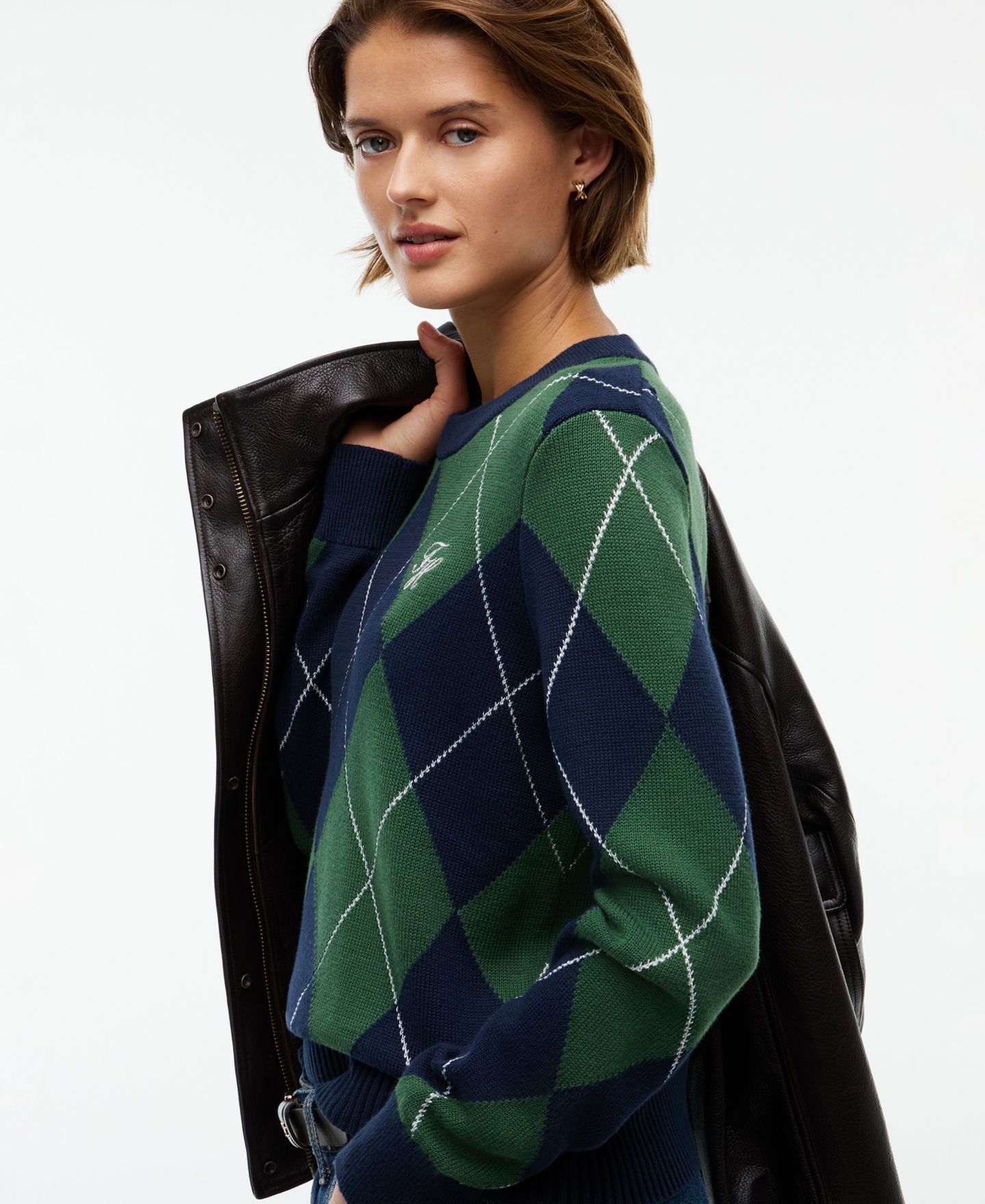 Женский свитер Tommy Hilfiger Tartan Argyle Crewneck Long-Sleeve, цвет: С ромбами вечнозелёный синий — фото 3