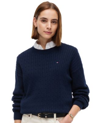 Women's Cable-Knit Crewneck Long-Sleeve Sweater