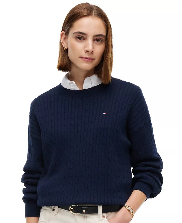 Women's Cable-Knit Crewneck Long-Sleeve Sweater