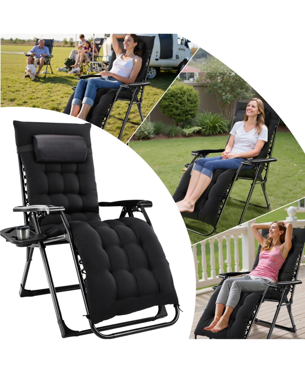 Mountaintop Zero Gravity Chair, Reclining Camping Lounge Chair for Indoor, Reclining Patio Chairs with Cup Holder Trays and Removable Cushion