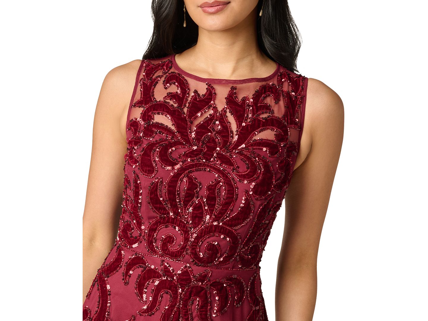 Женское платье Adrianna Papell Illusion Bead Mesh Long Beaded, цвет: Красное дерево — фото 3