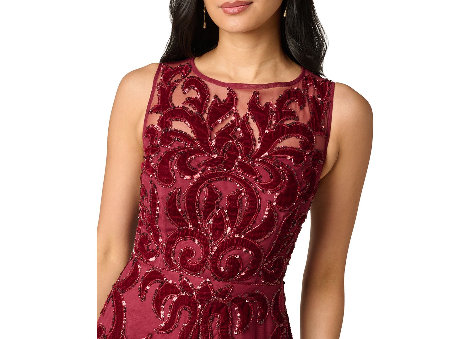 Women's Illusion Bead Mesh Long Beaded Dress