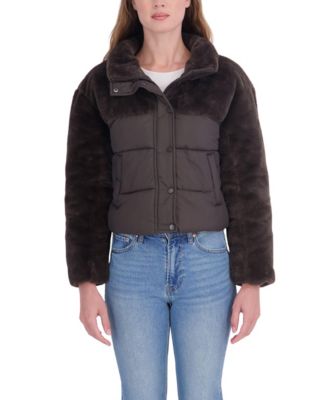 Women's Short Mix Media Puffer Jacket