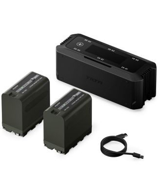 6-Channel Foldable Charging Station for NP-F Batteries with 2 NP-F970 Batteries