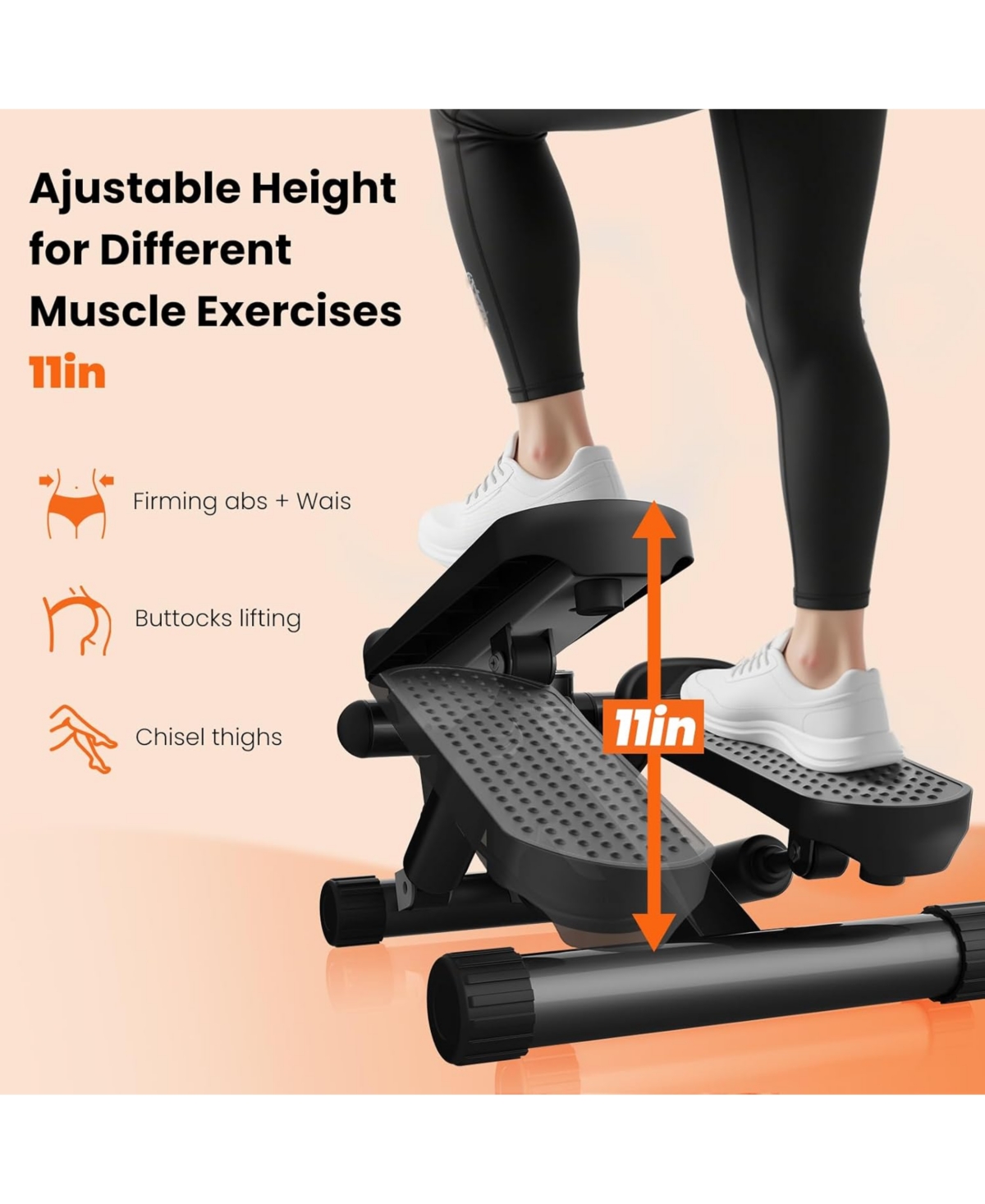 Zeny Mini Stepper with Resistance Bands, Adjustable Home Fitness Trainer