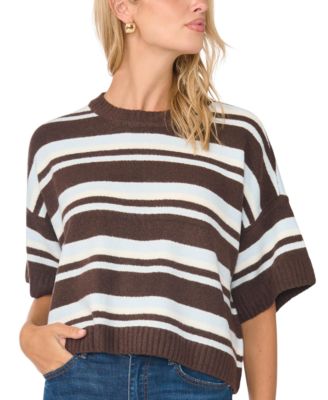 Women's 3/4-Sleeve Oversized Exposed-Seam Crewneck Sweater