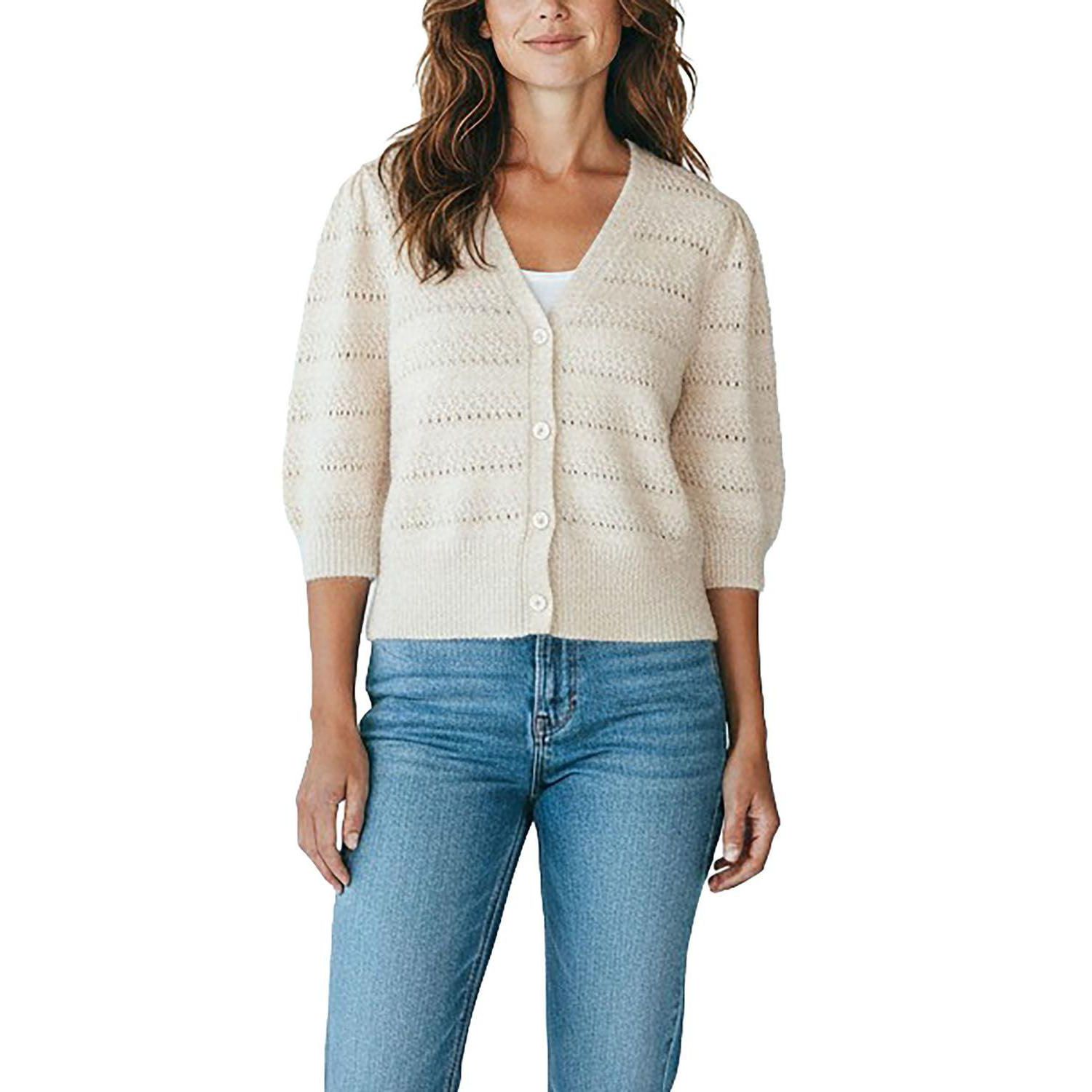 Women's Organic Puff-Sleeve Button-Front Sweater