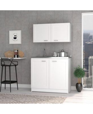 Everett Kitchen Cabinet Set with Wall Cabinet, Storage Shelves, and Pantry Storage