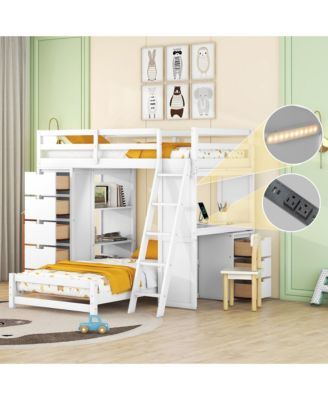 Twin over Twin Bunk Bed with LED Light and USB Ports