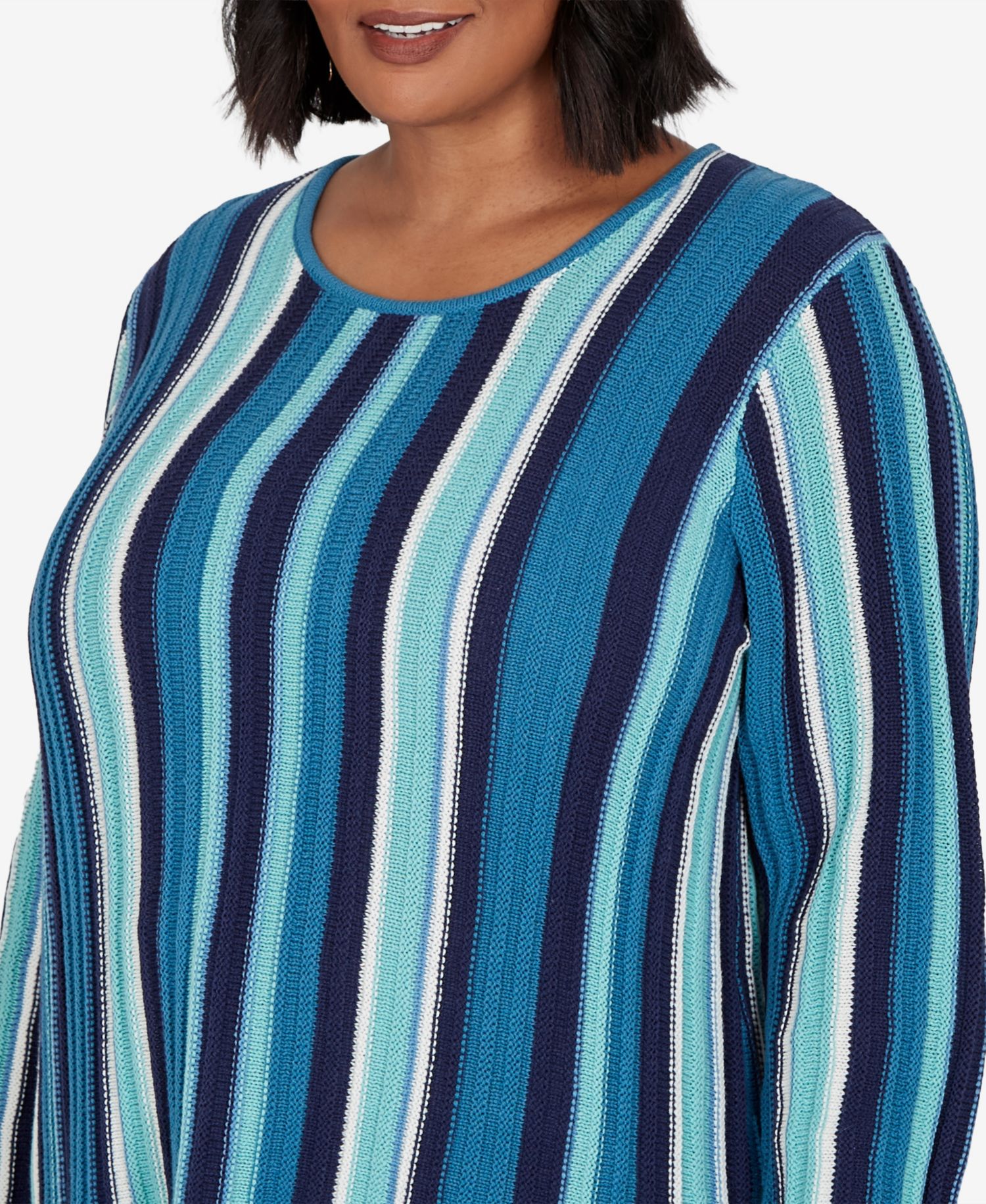 Plus Size Stripe Fringe 3/4-Sleeve Pullover